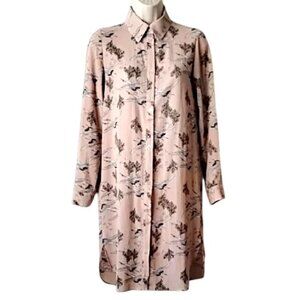 Atmosphere Button Down Tunic Shirtdress 0 Blush Cranes Mini Dress